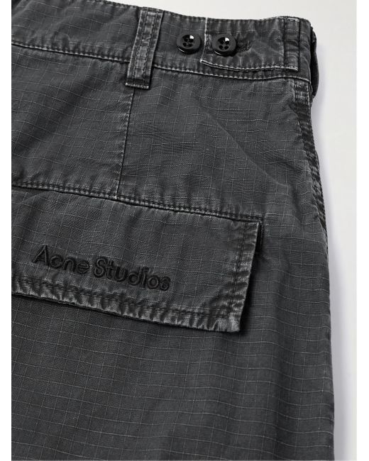 Acne Gray Wide-Leg Logo-Embroidered Cotton-Ripstop Cargo Trousers for men