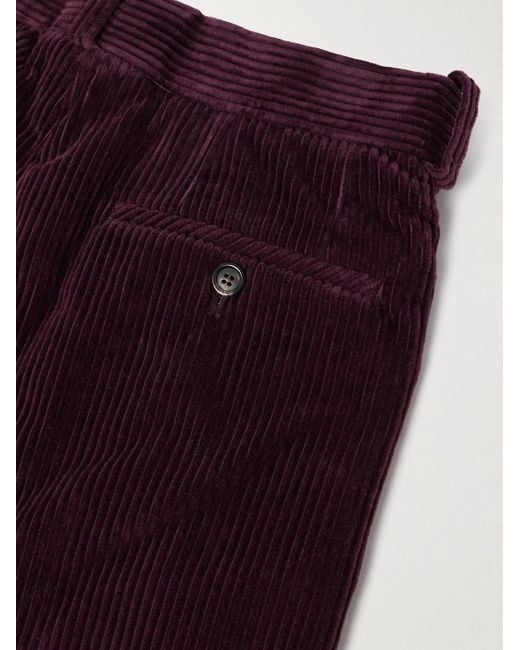 Bode Purple Wide-Leg Cropped Pleated Cotton-Corduroy Trousers for men