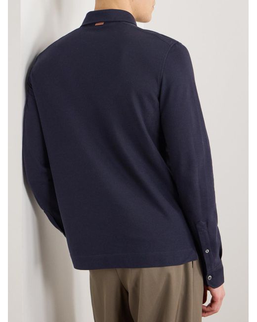 Zegna Blue Logo-Appliquéd Cotton-Piqué Polo Shirt for men