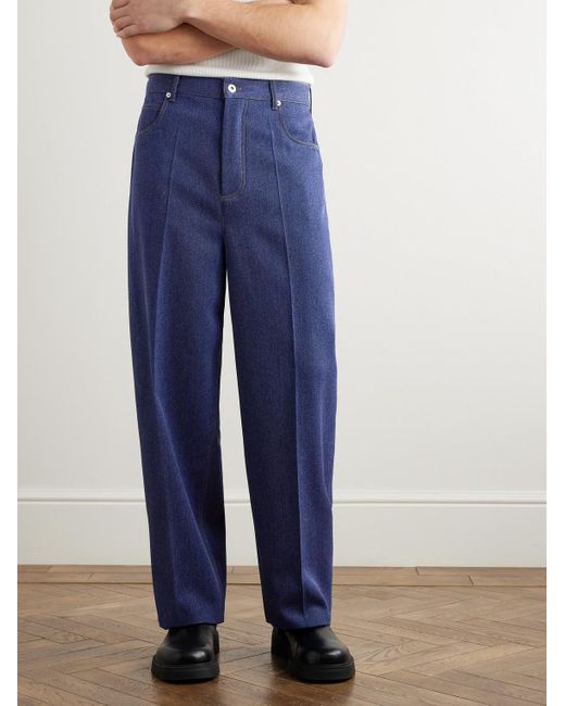 Bottega Veneta Blue Wool And Cotton-Blend Drill Trousers for men