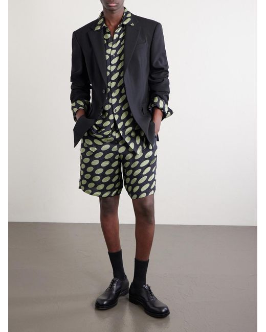 Dries Van Noten Black Straight-leg Printed Twill Shorts for men