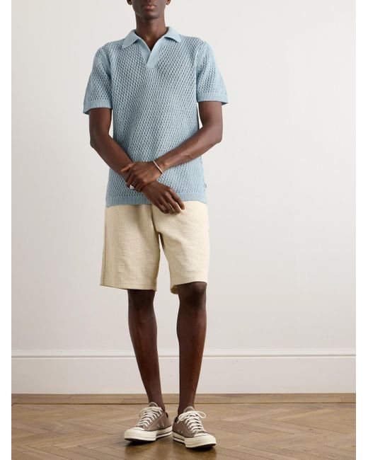 NN07 Blue Ryan 6632 Open-knit Cotton-blend Polo Shirt for men