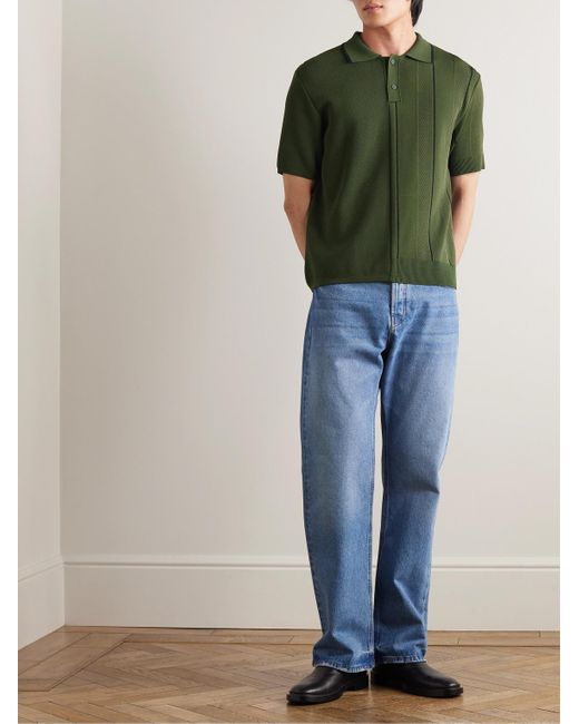 Jacquemus Green Juego Striped Knitted Polo Shirt for men