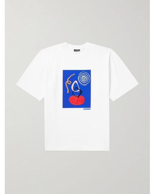 Jacquemus Cuadro T-Shirt aus Baumwoll-Jersey mit Stickereien und Logoprint in White für Herren