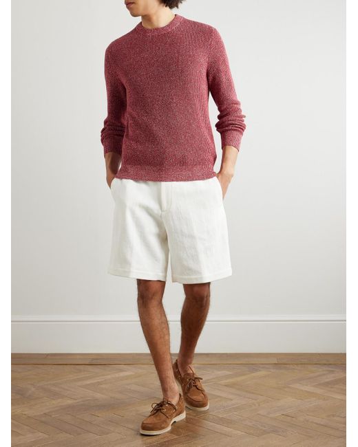 Brunello Cucinelli Pullover aus einer Baumwoll-Leinenmischung in Rippstrick in Red für Herren