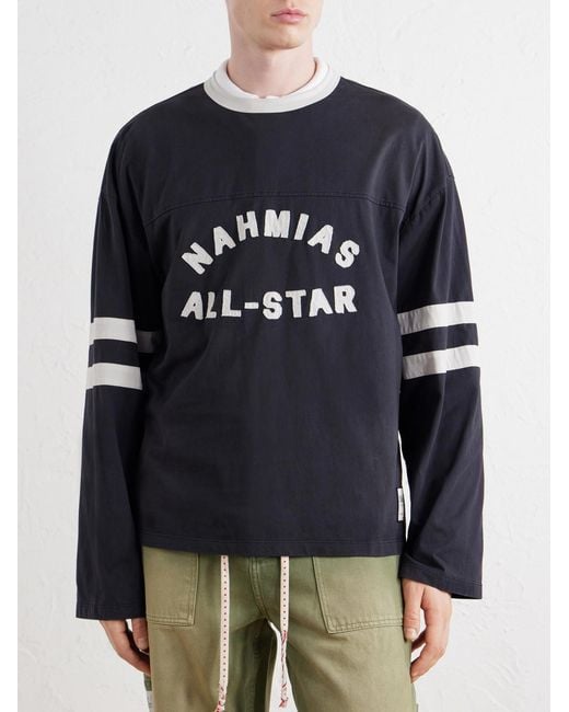 NAHMIAS Blue All Star Varsity Logo-Appliquéd Striped Cotton-Jersey T-Shirt for men