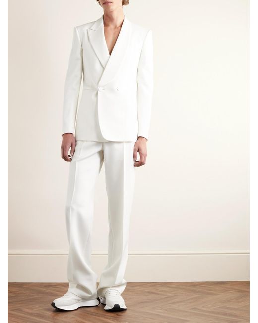 Pantaloni a gamba dritta in twill di lana di Alexander McQueen in White da Uomo