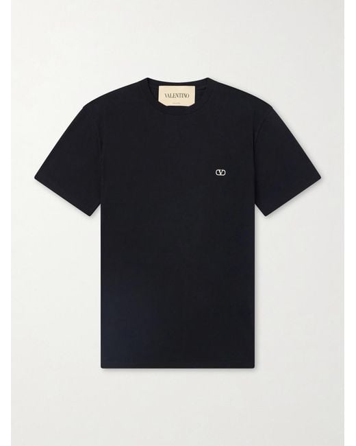 Valentino Garavani Black Logo-Embroidered Cotton-Jersey T-Shirt for men