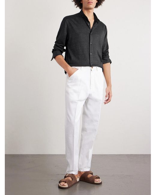 Brunello Cucinelli Blue Linen And Cotton-blend Shirt for men