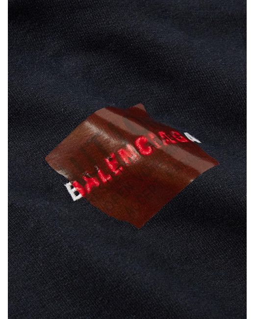 Balenciaga Blue Logo-embroidered Cotton-jersey Hoodie for men