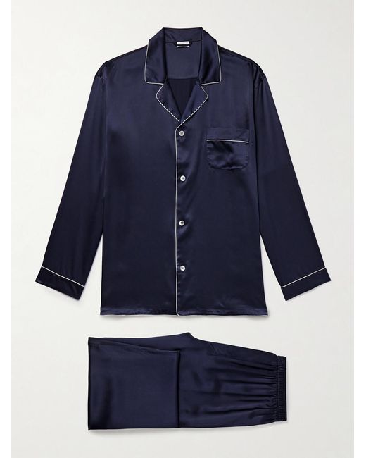 Zimmerli of Switzerland Blue Silk-Satin Pyjama Set for men