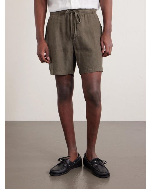 James Perse Gray Straight-Leg Garment-Dyed Linen Drawstring Shorts for men