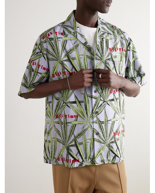 Wacko Maria Gray High Times Convertible-Collar Printed Crepe Shirt for men