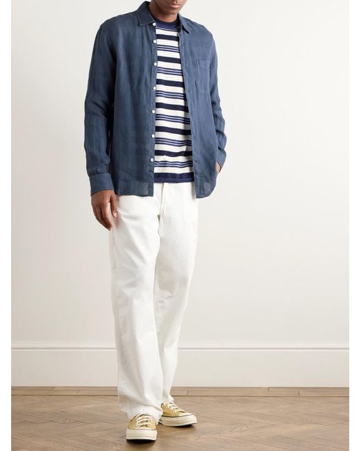 Faherty Brand Blue Laguna Button-Down Collar Linen Shirt for men