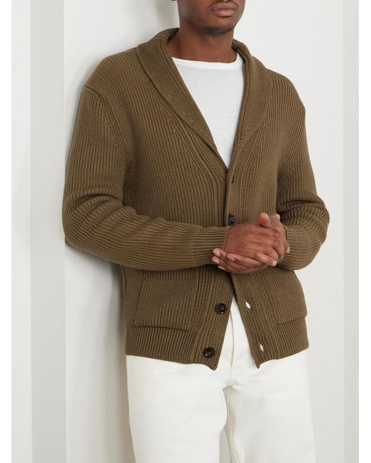 Tom Ford Green Shawl-Collar Ribbed Silk And Wool-Blend Cardigan for men