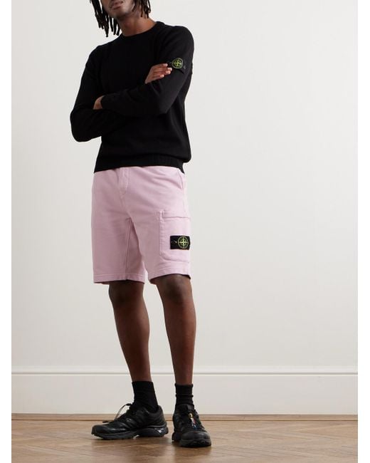 Stone Island Pink Straight-leg Logo-appliquéd Cotton-jersey Drawstring Shorts for men