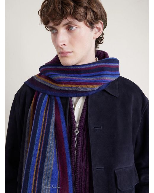 Fringed Striped Wool Scarf di Paul Smith in Blue da Uomo