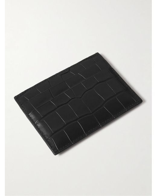 Balenciaga Black Leather Croc-Embossed Card Holder for men