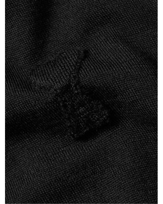 AMI Black Logo-embroidered Merino Wool Polo Shirt for men