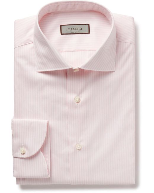 Canali Pink Slim-fit Cutaway-collar Striped Cotton-twill Shirt for men