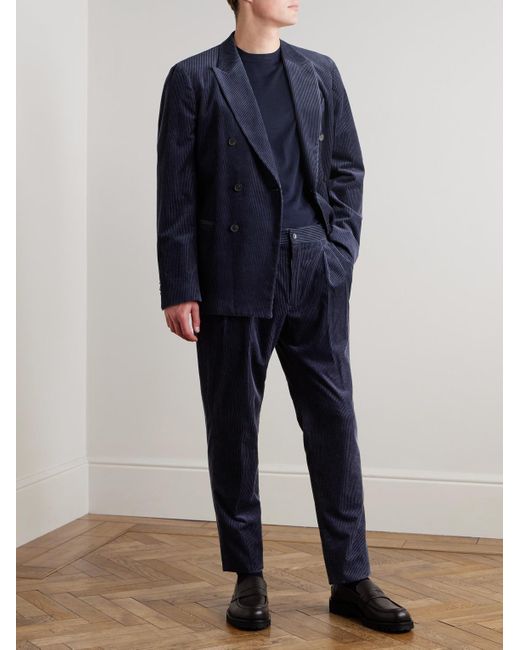 Mr P. Blue Slim-Fit Straight-Leg Cotton And Cashmere-Blend Corduroy Tuxedo Trousers for men