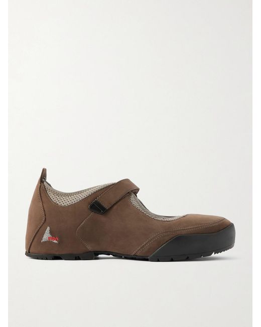 Roa Brown Loie Mesh-Trimmed Nubuck Sneakers for men