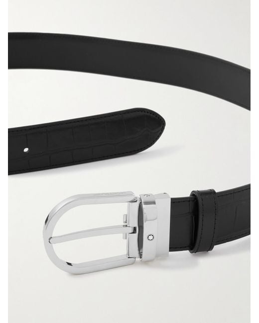Montblanc Black 3.5cm Reversible Croc-effect Leather Belt for men