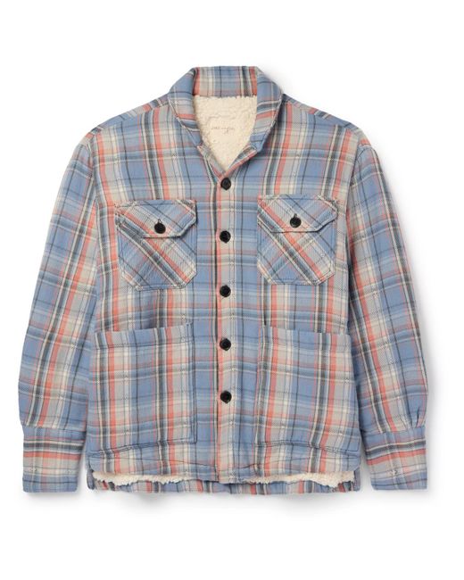 Greg Lauren Blue Checked Cotton-flannel Overshirt for men