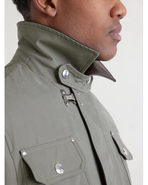 Brunello Cucinelli Green Fireman Leather-Trimmed Cotton-Blend Jacket for men