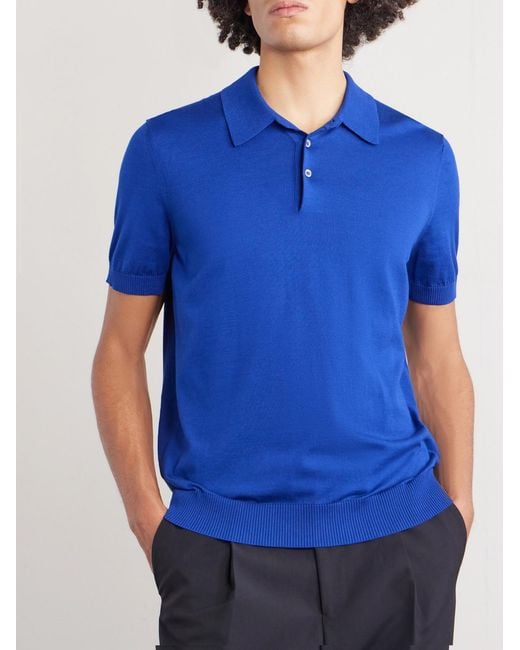 Dunhill Blue Slim-fit Cotton And Mulberry Silk-blend Polo Shirt for men