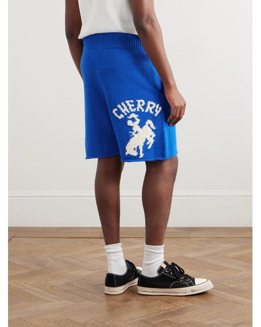CHERRY LA Blue Straight-leg Cotton Drawstring Shorts for men