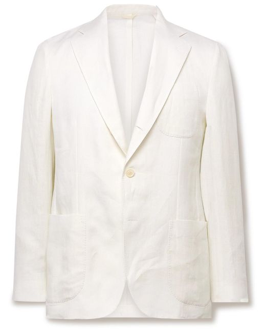 De Petrillo White Slim-fit Linen Suit Jacket for men