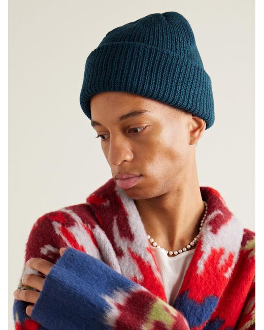 The Elder Statesman Blue Watchman Ribbed Cashmere Beanie for men