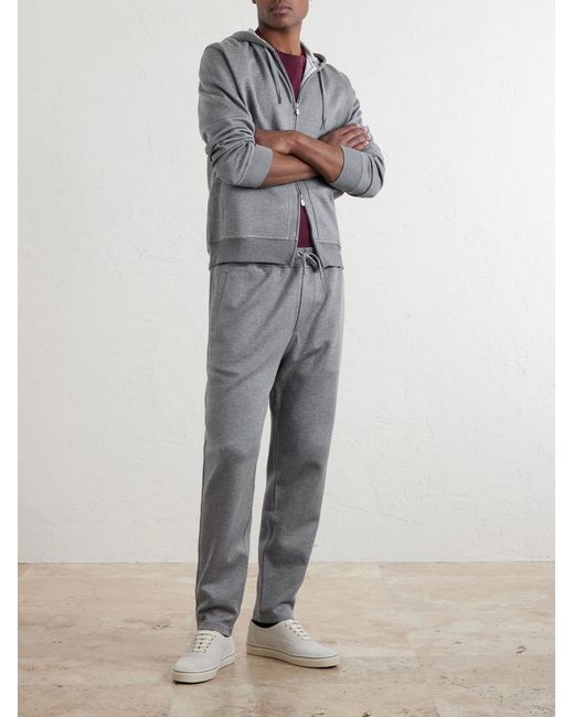 Brunello Cucinelli Gray Cotton-Blend Jersey Zip-Up Hoodie for men