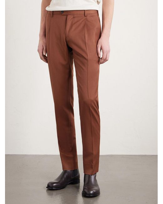 Lardini Brown Slim-fit Pleated Virgin Wool-twill Suit Trousers for men