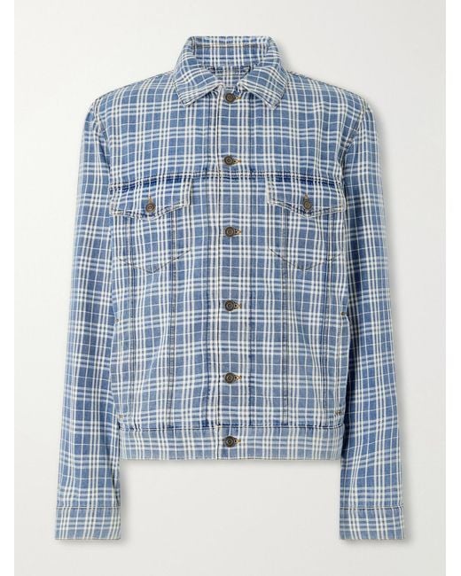 Burberry Blue Checked Denim Jacket for men