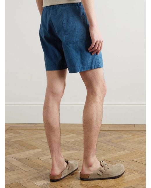 Portuguese Flannel Blue Straight-Leg Embroidered Ramie Drawstring Shorts for men