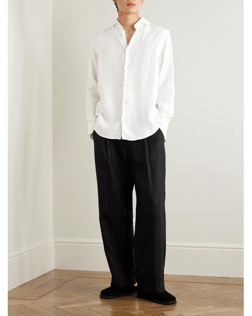 NN07 Black Kay 1454 Straight-Leg Pleated Linen Trousers for men