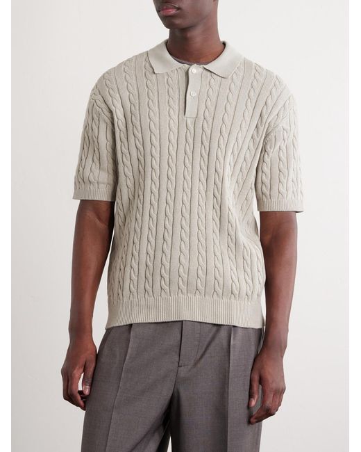 Beams Plus White Cable-Knit Cotton Polo Shirt for men