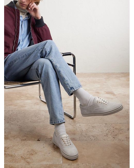 Brunello Cucinelli White Suede Sneakers for men