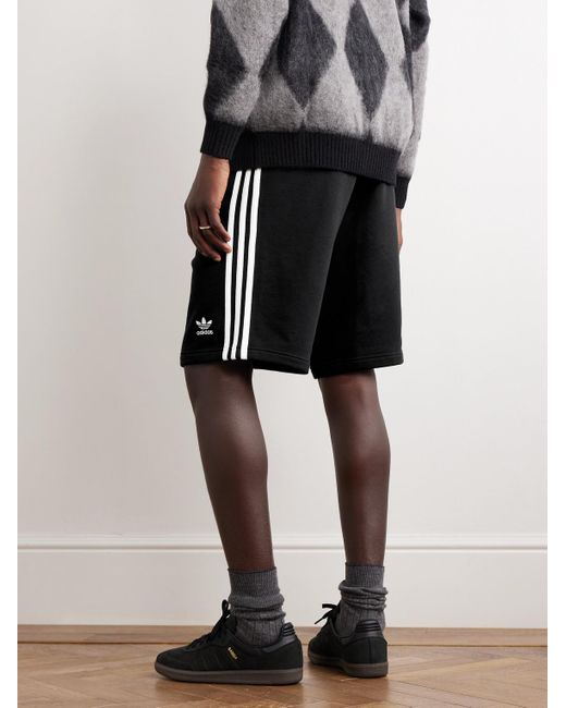 Adidas Originals Black Adicolor Straight-leg Logo-embroidered Striped Cotton-jersey Shorts for men