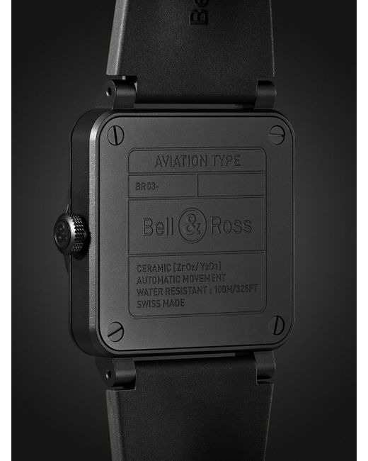 Bell & Ross Black Br 03 Phantom Automatic 41Mm Ceramic And Rubber Watch, Ref. No. Br03A-Ph-Ce/Srb for men