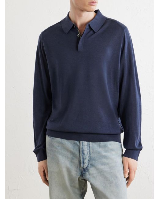 Paul Smith Blue Merino Wool Polo Shirt for men