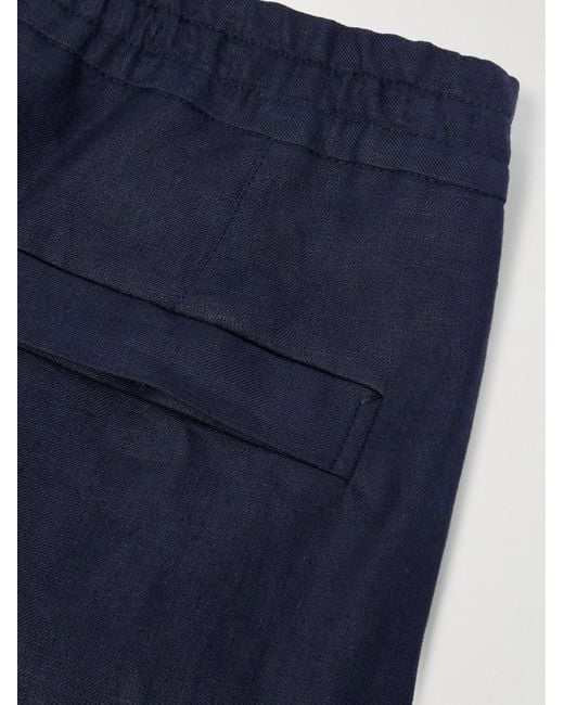 Zegna Blue Tapered Oasi Linen Trousers for men