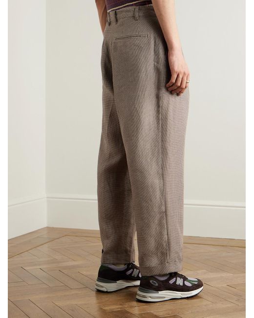 Beams Plus Gerade geschnittene Hose aus einer Leinen-Baumwollmischung mit Karomuster und Falten in Natural für Herren