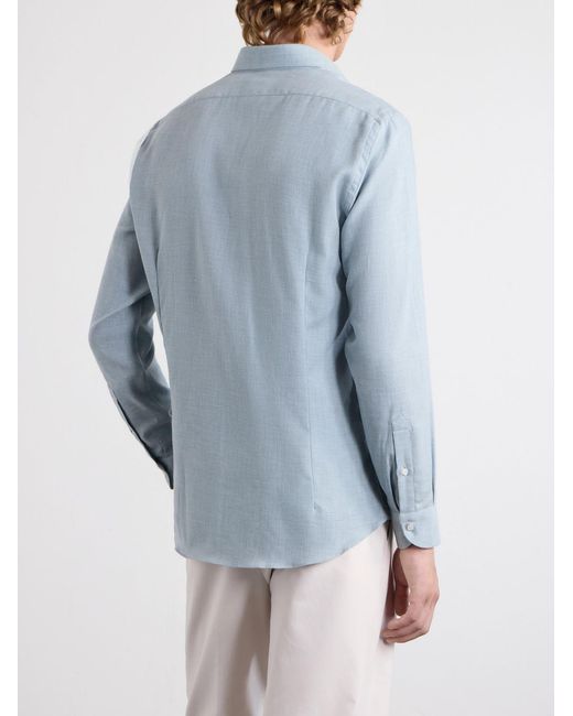 Caruso Blue Cotton And Cashmere-Blend Shirt for men