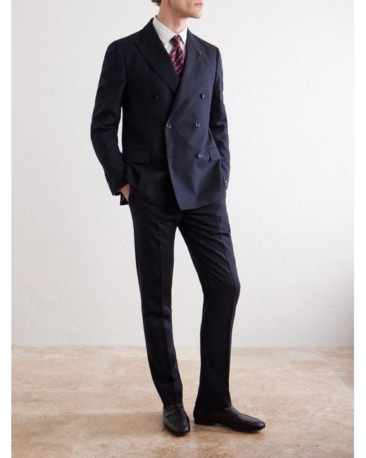 Lardini Blue Double-Breasted Pintriped Wool Suit Jacket for men