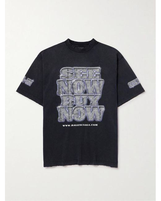 Balenciaga Black Logo-print Distressed Cotton-jersey T-shirt for men