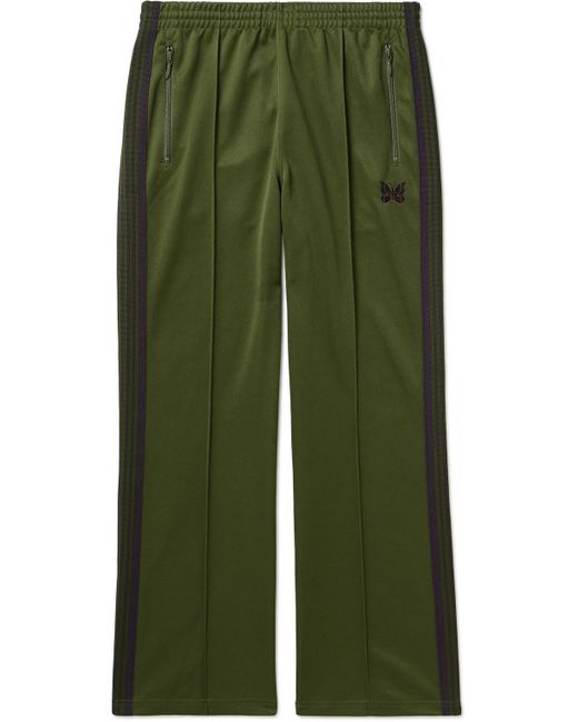 Needles Green Straight-leg Webbing-trimmed Logo-embroidered Tech-jersey Track Pants for men