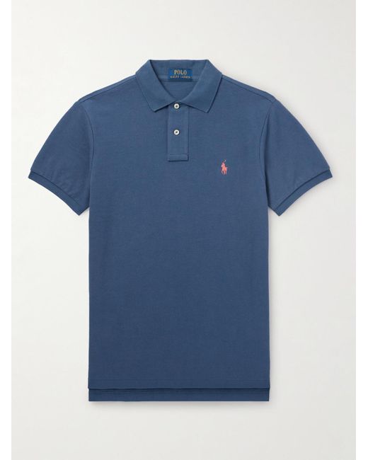 Polo Ralph Lauren Blue Logo-embroidered Cotton-piqué Polo Shirt for men